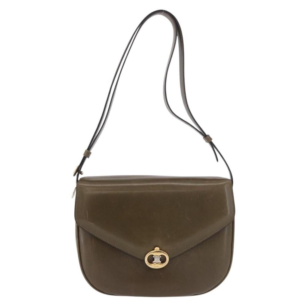 Celine Luggage Shoulder Bag Green Drummed